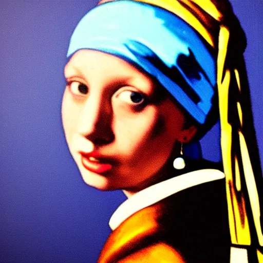 Image similar to fish eye of girl with a pearl earring looking at me, dark lighting