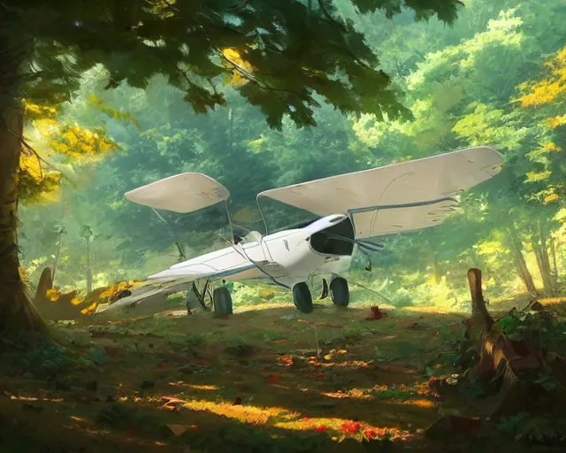 Image similar to a crashed airplane in a forest. By Makoto Shinkai, Stanley Artgerm Lau, WLOP, Rossdraws, James Jean, Andrei Riabovitchev, Marc Simonetti, krenz cushart, Sakimichan, trending on ArtStation, digital art.