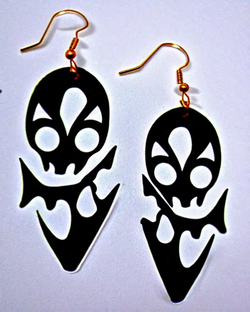 Prompt: tim burton spooky monster, 2 d lasercut earrings,