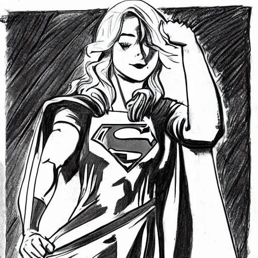 Prompt: a picture of supergirl lifting a trophy drawn by a child.