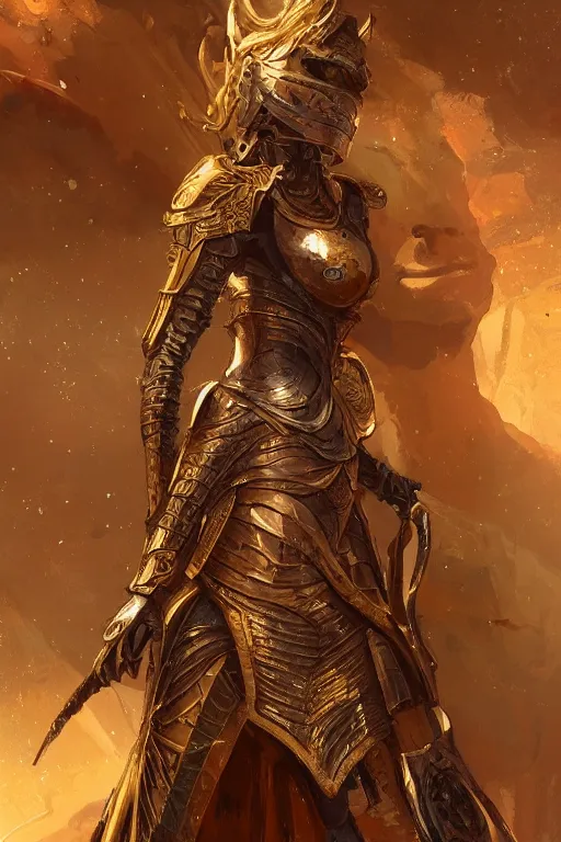 Image similar to portrait knights of Zodiac girl, golden and copper reflected armor, in ruined Agora of Athens, ssci-fi, fantasy, intricate, very very beautiful, elegant, highly detailed, digital painting, artstation, concept art, smooth, sharp focus, illustration, art by WLOP and tian zi and alphonse mucha