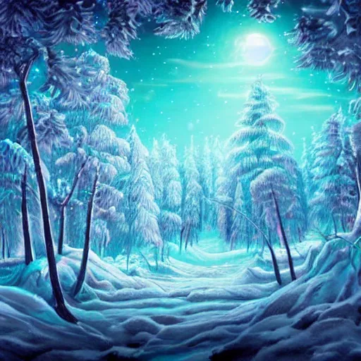 Image similar to a snow forest, epic retrowave art, trending on art station