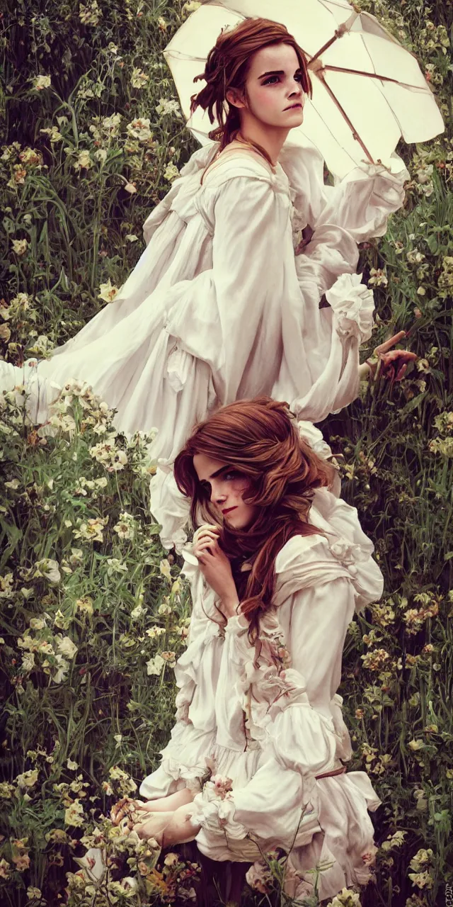 Image similar to emma watson southern belle style artgerm greg rutkowski alphonse mucha canon fujifilm sony alpha nikon adam arkapaw david bailey