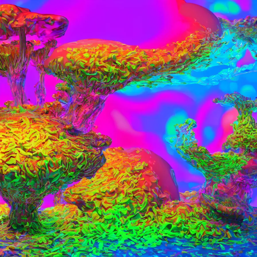 Image similar to big colorful mushroom, a computer render by jonathan zawada, flume, a 3 d render, featured on polycount, shutterstock contest winner, psychedelic art, psychedelic, rendered in cinema 4 d, 3 d