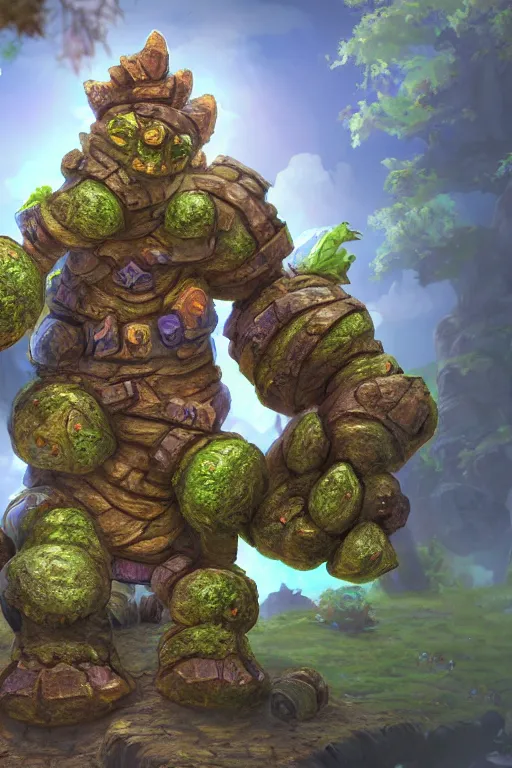 Image similar to zelda fantasy art giant golem troll wood rock greeble gemstone, global illumination ray tracing hdr fanart arstation by sung choi and eric pfeiffer and gabriel garza and casper konefal