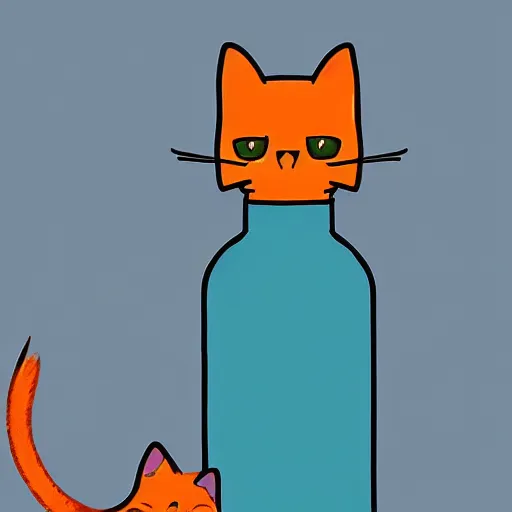 Image similar to a cat standing next to a bottle of medicine. orange cat. animal. digital art. artstation. illustration. wide image.