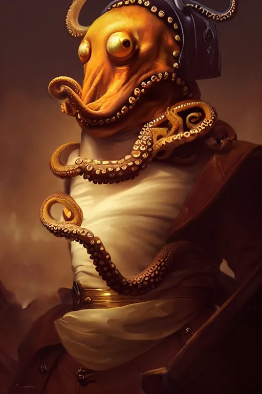 Image similar to portrait of an anthropomorphic octopus as napolean bonaparte, dramatic lighting, highly detailed, digital painting, artstation, concept art, smooth, sharp focus, illustration, art by wlop, mars ravelo and greg rutkowski