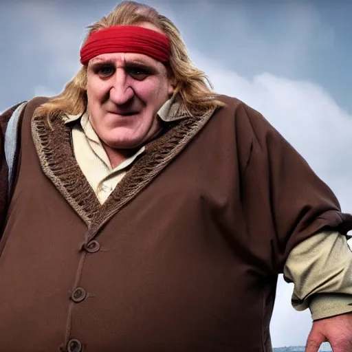 Image similar to Gérard Depardieu dressed as Wario, set photo, highly detailed, cinematic lighting, 4K