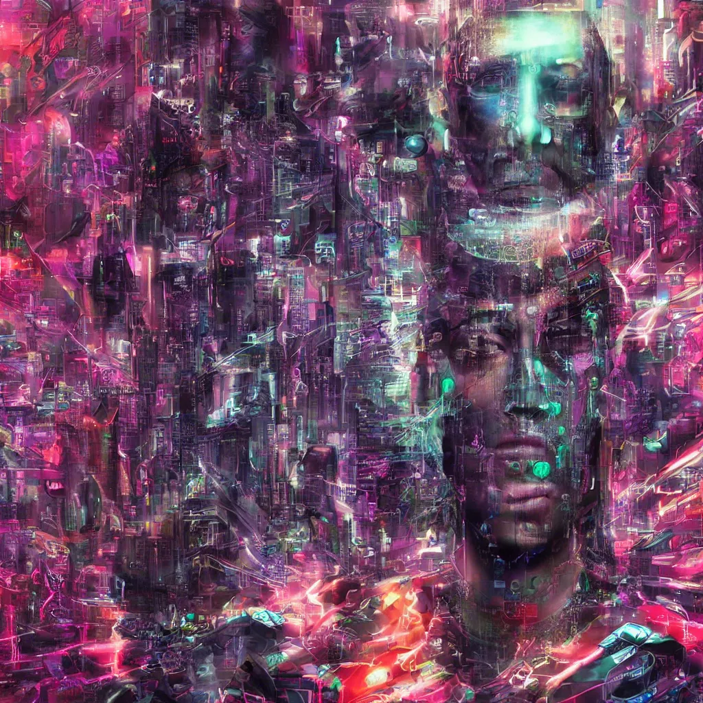 Prompt: all-seeing face of the digital god; cyberpunk-mysticism