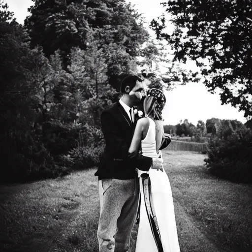 Prompt: realism black and white moody wedding photo minimalist