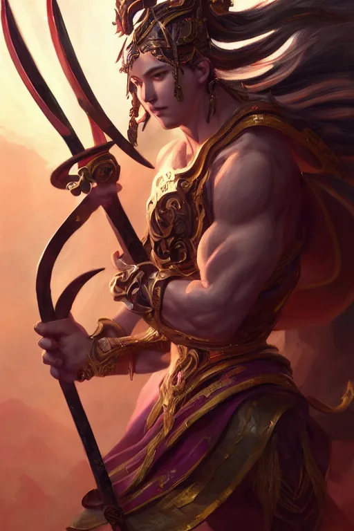 Image similar to a masterpiece portrait of nezha, legendary god holding spear, hero action pose, fantasy character portrait, hyper detailed, digital painting, 8 k realistic, trending on artstation, sharp focus, dof, by fenghua zhong, artgerm, ne zha from smite, tsuyoshi nagano, phonenix in background