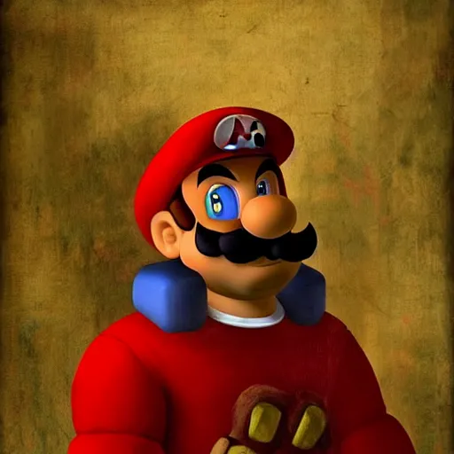 Image similar to a beautiful portrait of super - mario!!!!!! renaissance painting by da vinci featured on artstation