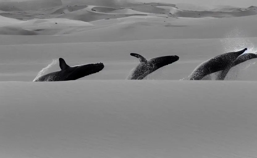 Image similar to whales jumping in sand dunes, photography