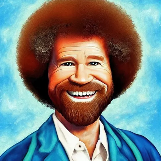 Prompt: bob ross made of happy little accidents