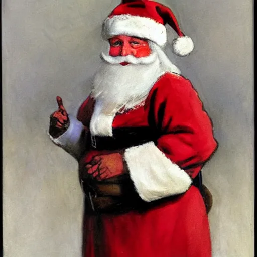 Image similar to a rabbit dressed as santa claus, in the style of anders zorn