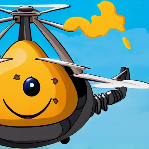 Image similar to macaroni and cheese monster attacking a helicopter. Still from a big budget action movie.