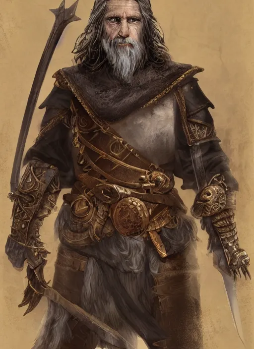 Prompt: warrior character portrait old male hobbi fantasy