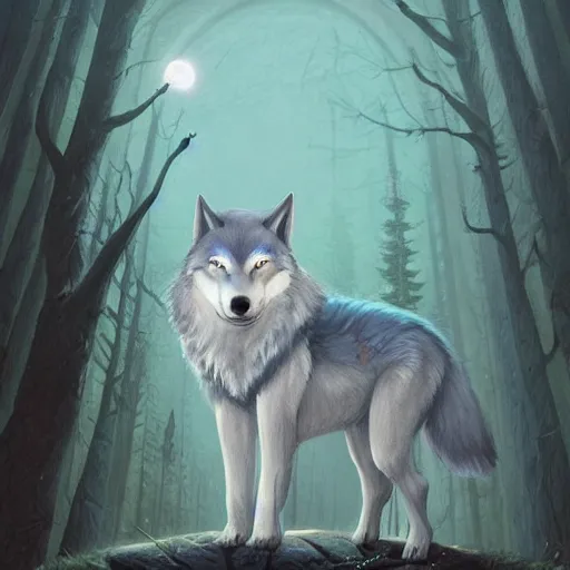 Image similar to Wolf as a mage, artwork by Gediminas Pranckevicius,