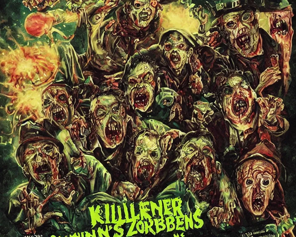 Image similar to a horror movie poster for Killer Zombies Leprechauns From Outer Space