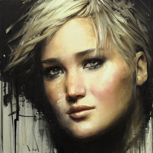 Prompt: portrait of jenifer lawrence, artwork by guy denning and charlie bowater,