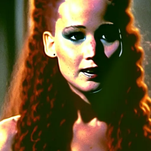 Image similar to jennifer lawrence as the bride of frankenstein, color photography, sharp detail, wicked smile, still from the movie van helsing