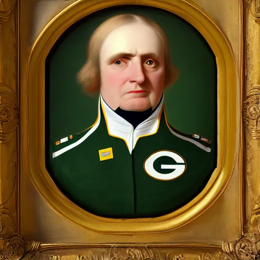 Image similar to facial portrait of green bay packers dictator, military uniform, 1 8 3 4, oil on canvas by william sidney mount, oil on canvas, octane render