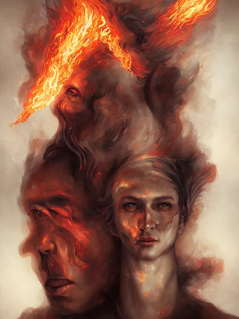 Prompt: A Portrait of the God of Fire, by Jim Burns and Tom Bagshaw