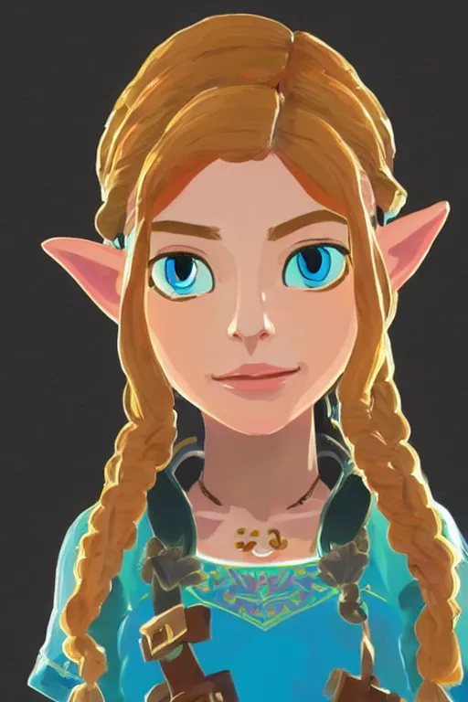 Image similar to an in game portrait of madeleine celeste from the legend of zelda breath of the wild, breath of the wild art style.