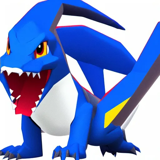 Prompt: high polygon render of mega charizard x on a white background, isometric 3 d, ultra hd