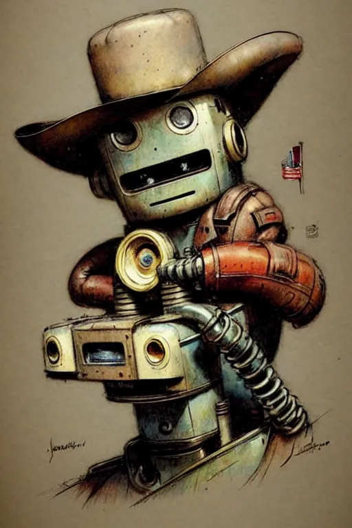 Image similar to (((((1950s robot cowboy. muted colors.))))) by Jean-Baptiste Monge !!!!!!!!!!!!!!!!!!!!!!!!!!!