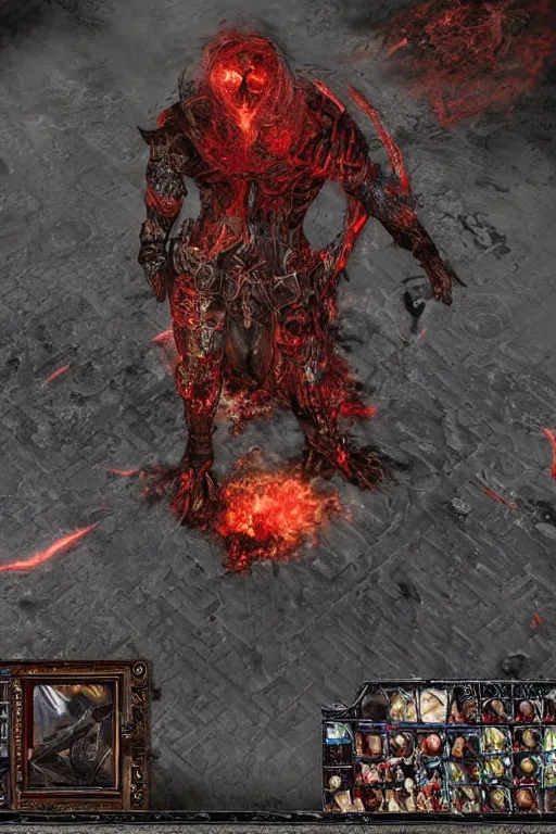 Image similar to Path of Exile, [Sirius], clear [[bronze]] face [mask], luminous red eyes, male image with [bronze] black bloody armor, sitting on the throne, inside the ruined gothic church, black shadows, red lasers, dark red bloody fog, black-grey smoky tornadoes fly around, [[blood]], Anachronism, painting, dark fantasy, steampunk, 4k, perfect quality,