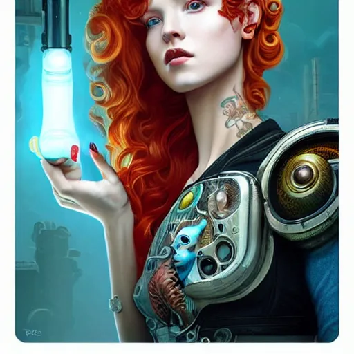 Image similar to Lofi BioPunk portrait curly redhead woman with a dragon Pixar style by Tristan Eaton Stanley Artgerm and Tom Bagshaw