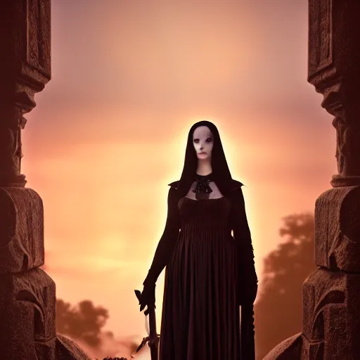 Image similar to photographic portrait of a stunningly beautiful gothic hermetic order of the golden dawn female in soft dreamy light at sunset, contemporary fashion shoot, by edward robert hughes, annie leibovitz and steve mccurry, david lazar, jimmy nelsson, breathtaking, 8 k resolution, extremely detailed, beautiful, establishing shot, artistic, hyperrealistic, beautiful face, octane render