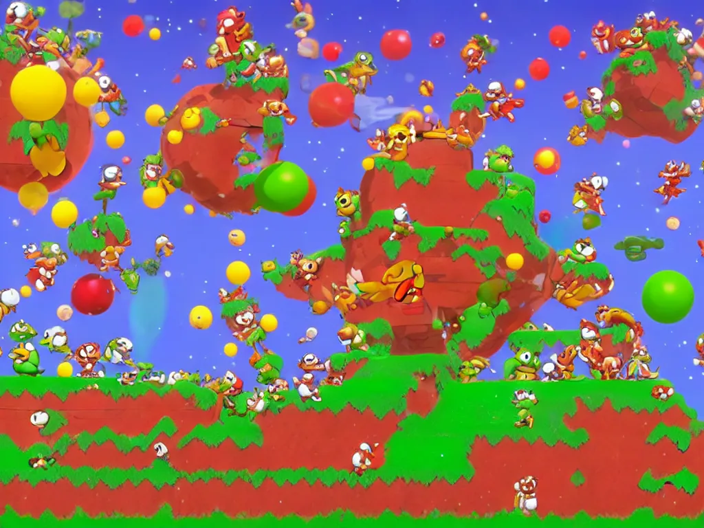 Image similar to goombas fighting with koopas fly to universe, 8 k