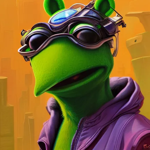 furry kermit the frog cyberpunk portrait by gaston | Stable Diffusion ...