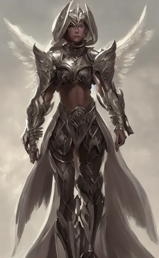 Image similar to Character Concept art of a angel knight girl. By artstation trending, cgsociety. Highly detailed