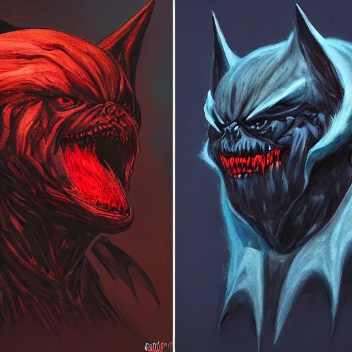 Image similar to front and back character view of scary, giant, mutant, mutated, dark blue humanoid bat, glowing red eyes, flying above a stormy ocean, sharp teeth, acid leaking from mouth, realistic, giant, bat ears, bat nose, bat claws, bat wings, furred, covered in soft fur, detailed, trending on artstation clean concept art and sheet that using unreal engine 5 render and hyper detailed 3D texture with cinematic software light 85mm f/1.4