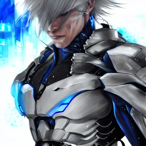 Image similar to portrait of raiden from metal gear rising, anime fantasy illustration by tomoyuki yamasaki, kyoto studio, madhouse, ufotable, comixwave films, trending on artstation