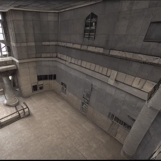 Prompt: Unreal Engine 5 - Perspective of a prisoner lookin out at a complex panopticon filled with hardened criminals - 2160p rendered on Geforce 5050Ti SLI over 20 hourse