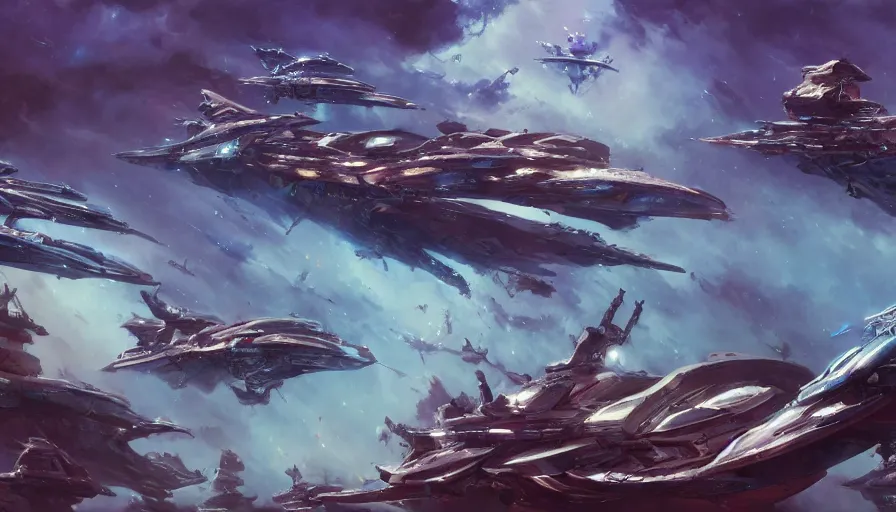 Prompt: warlord evil ships vs mecha whales flying to protect their hive queen, battle of the century, intricate luxurious scifi shrines, star trek style, by peter mohrbacher, jeremy mann, francoise nielly, james jean, ross tran, beautiful, award winning scenery, clean details, serene