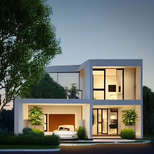 Image similar to render of a beautiful modern home designed for cozy aesthetics!, curvy natural contours, energy efficiency and maximizing plants and greenery, cg render, golden light, high resolution, professional