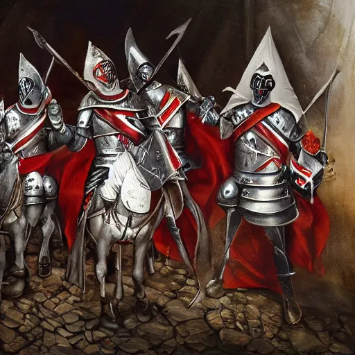 Prompt: award winning portrait photo of knights templar having a party, photorealistic