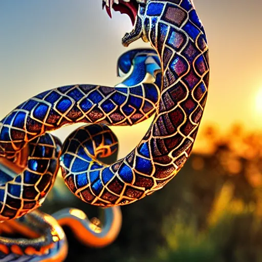 Prompt: Jeweled serpents in the sunset