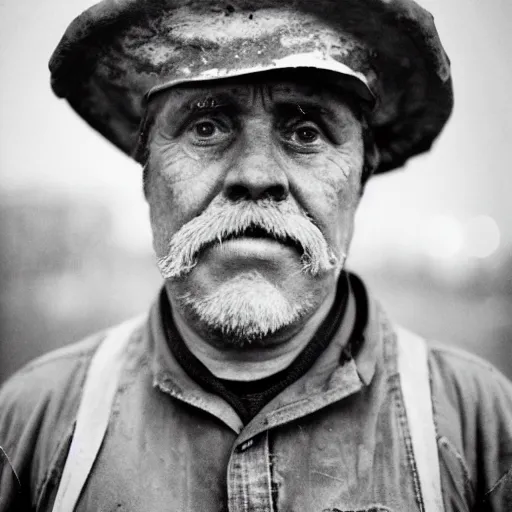 Image similar to portrait of coal mine worker by Diane Arbus, 50mm, bokeh