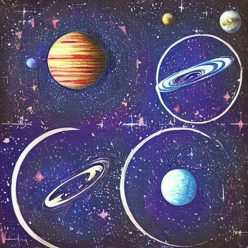 Prompt: “ painting of space and planets, highly textured. ”