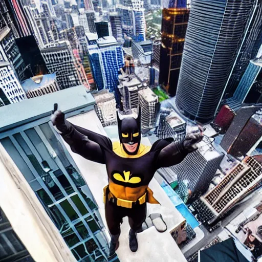 Prompt: Cr1tikal in a Batman costume standing on top of a building, epic, cinematic