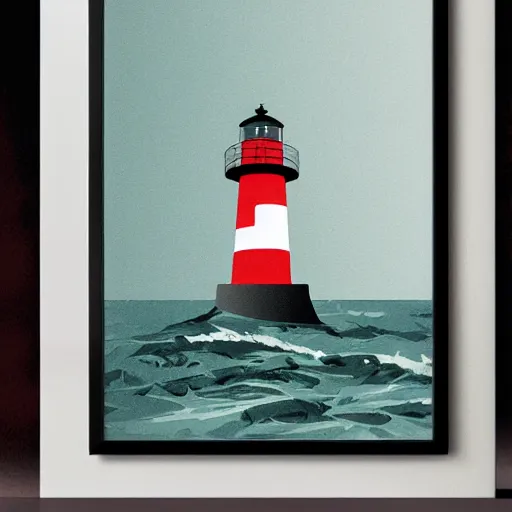 Prompt: An abstract lighthouse with the sea, crime fiction style