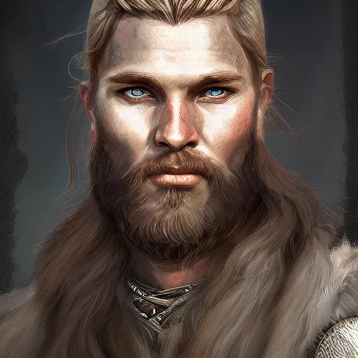 Prompt: portrait of a viking, male, epic fantasy, detailed, intricate, digital painting, concept art, realistic, smooth, focus, rim light