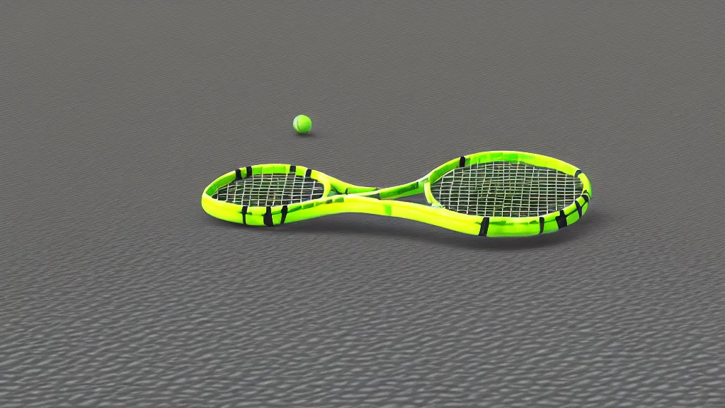 Prompt: a 3D render of a tennis racket, laying on top of a tennis ball in the dessert, high contrast, highly detailed, sharp focus, digital painting, 3D art, illustration, trending on artstation,