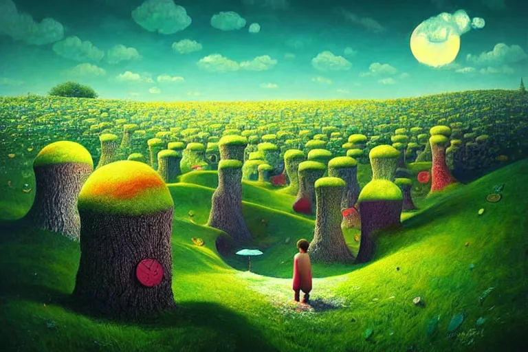 Image similar to surreal glimpse into other universe, inside a marshmallow forest in an ice cream valley, summer morning, very coherent and colorful high contrast, art by!!!! gediminas pranckevicius!!!! dark shadows, hard lighting